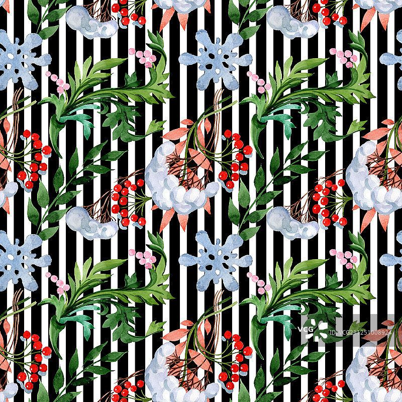 冬季装饰元素水彩背景插图套装无缝背景图案图片素材