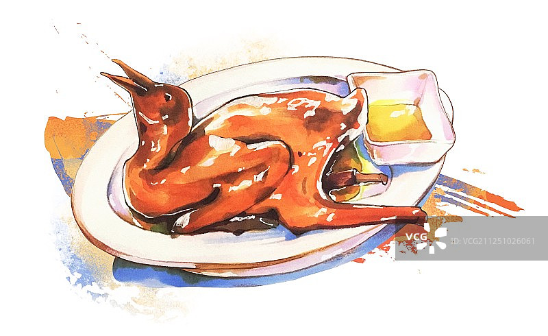 港式广式粤式茶餐厅 传统小吃美食手绘插画 乳鸽 无字有背景图片素材