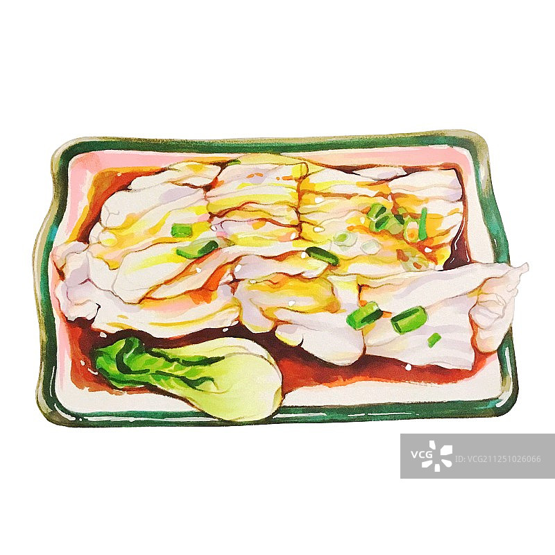 港式广式粤式茶餐厅 传统小吃美食手绘插画 肠粉 无字 无背景图片素材