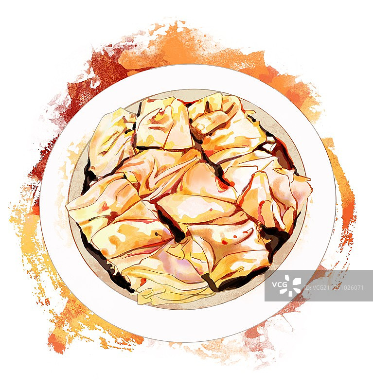 港式广式粤式茶餐厅 传统小吃美食手绘插画 肠粉无字图片素材