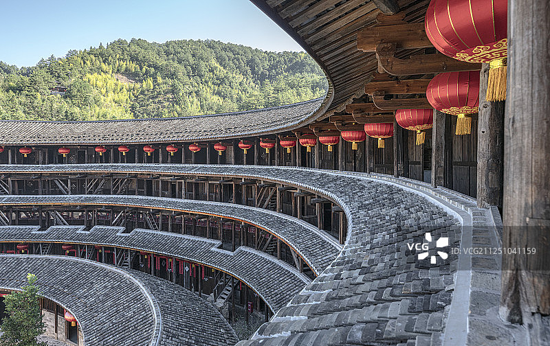 福建客家土楼建筑内部景观图片素材