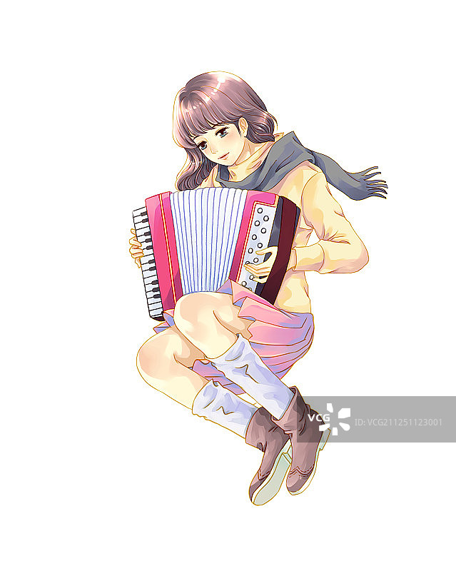 拉手风琴的少女图片素材