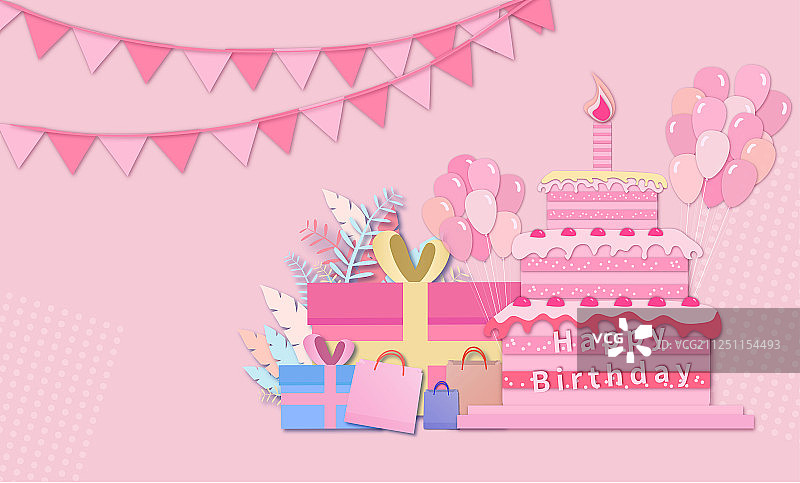 樱桃草莓水果生日蛋糕的周年纪念庆祝插画背景图片素材