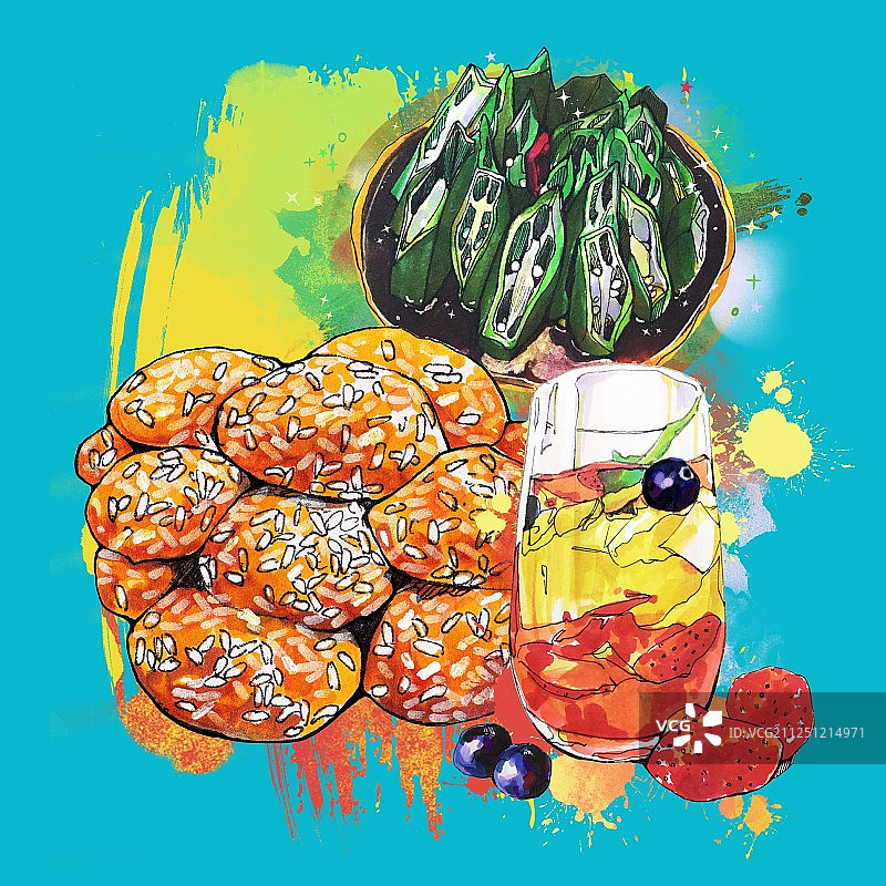 马克笔美食手绘插画  健康蔬菜绿色食品 套餐海报秋葵 饮料图片素材