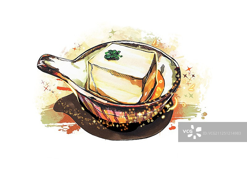 马克笔美食手绘插画 创意嫩豆腐 有背景图片素材