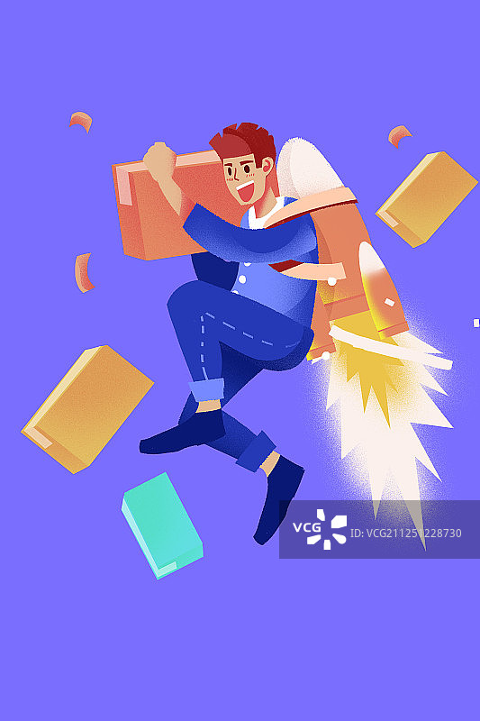 卡通手绘快递员火箭推进派送送快递员插画图片素材