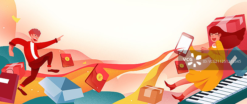 卡通手绘男女购物电商购物网购海报闪屏插画图片素材