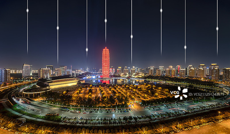 郑州城市风光大数据5G概念夜景图图片素材