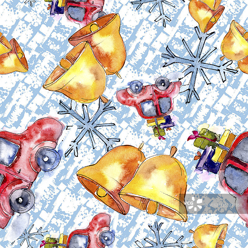 以水彩风格隔离的圣诞节冬季节日符号。水彩圣诞节无缝背景图案图片素材