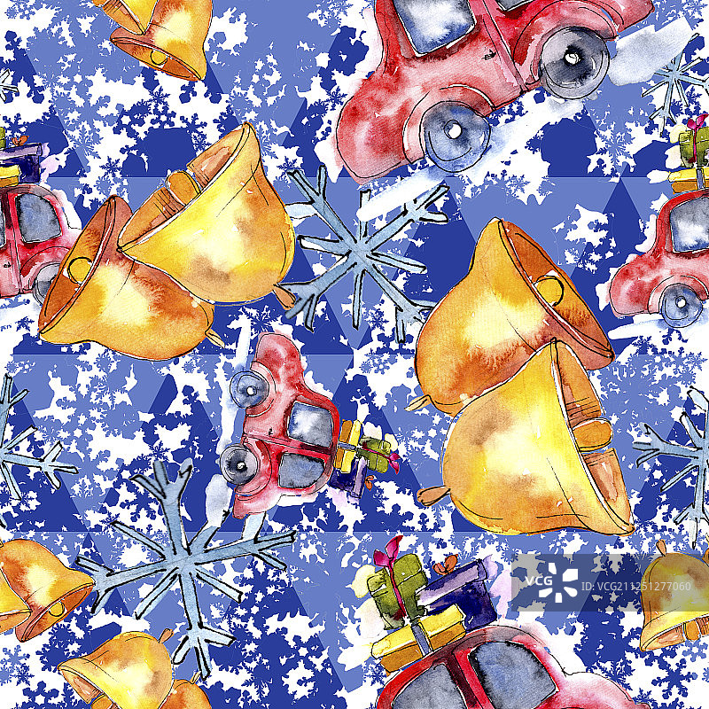 以水彩风格隔离的圣诞节冬季节日符号。水彩圣诞节无缝背景图案图片素材