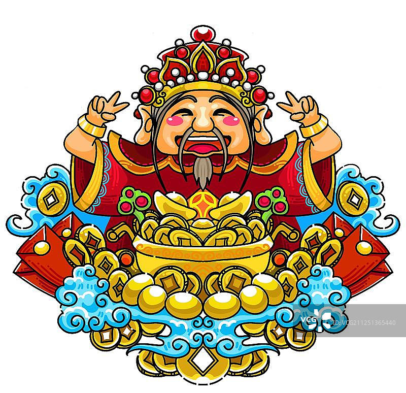 春节迎财神爷发财红包金元宝免扣插画元素图片素材
