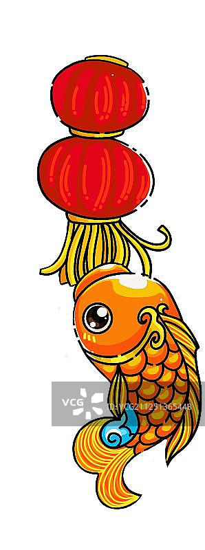 幸运金色锦鲤祥云金币红灯笼免扣插画元素图片素材