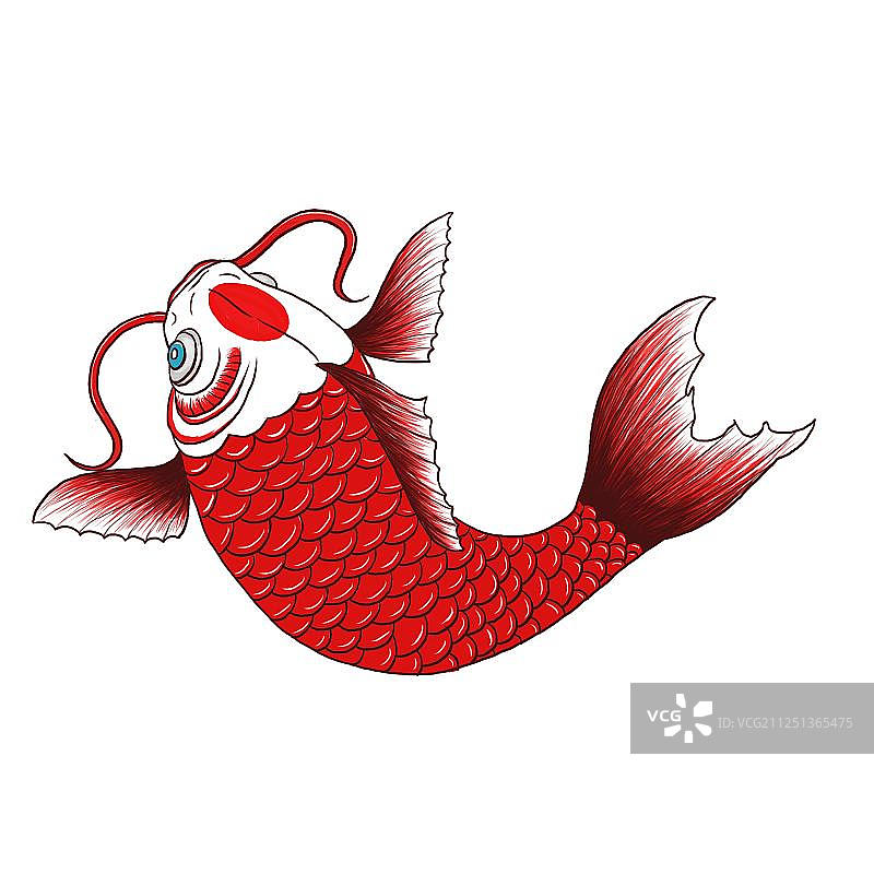 幸运红色锦鲤金币笼免扣插画元素图片素材