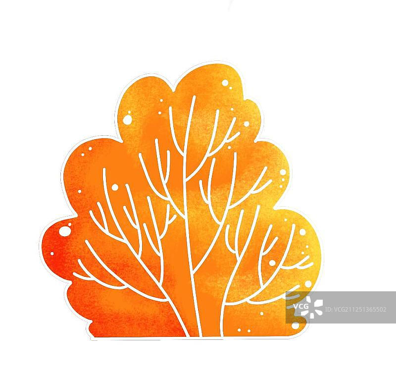 重阳节白色构线的黄色水墨树林小树免扣插画元素图片素材