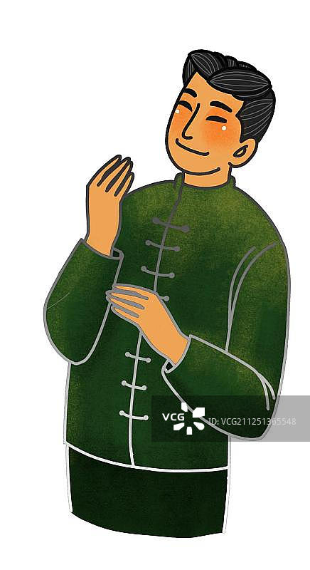 穿着传统服饰的男子绿色中山装免扣插画元素图片素材
