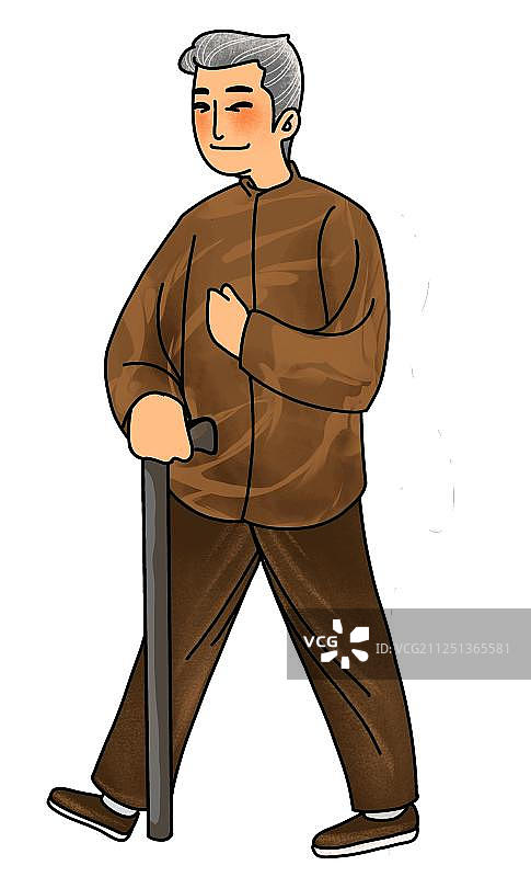 穿着传统服饰中山装老人免扣插画元素图片素材