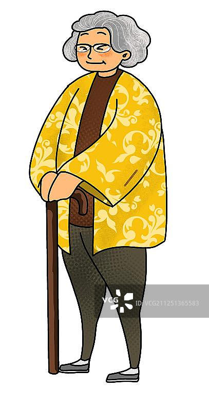穿着传统服饰中山装老人品黄酒旗袍免扣插画元素图片素材