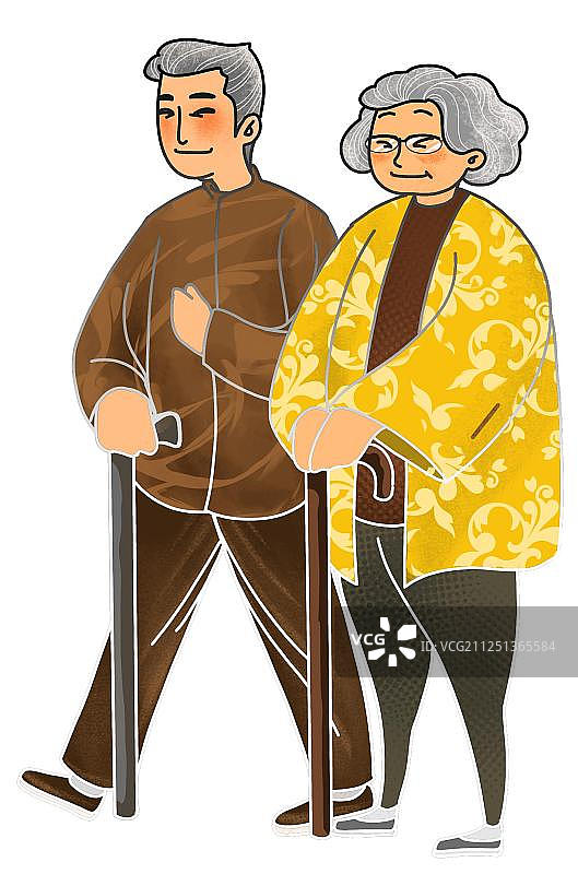 穿着传统服饰中山装老人免扣插画元素图片素材
