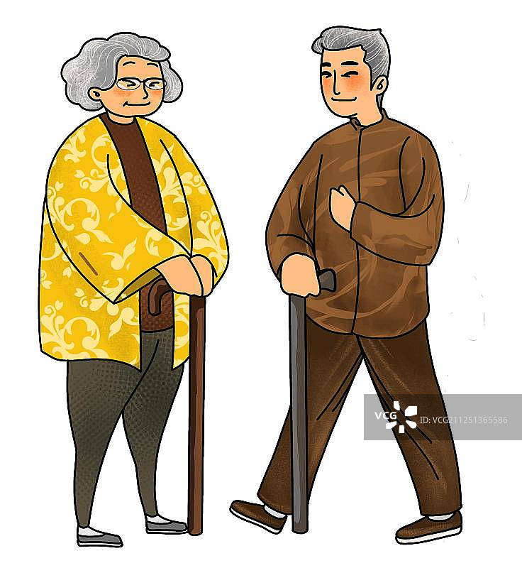 穿着传统服饰中山装老人品黄酒旗袍免扣插画元素图片素材