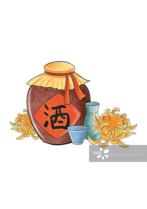 重阳节菊花黄酒酒杯免扣插画元素图片素材