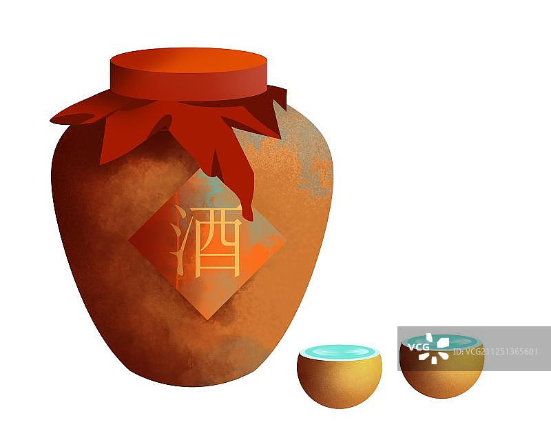 重阳节大酒坛子黄酒酒杯免扣插画元素图片素材