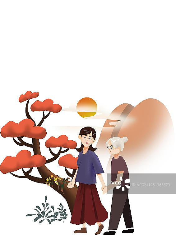 重阳节云山远景节气山老人远望敬老免扣插画元素图片素材