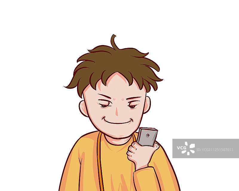 低头玩手机的男孩图片素材