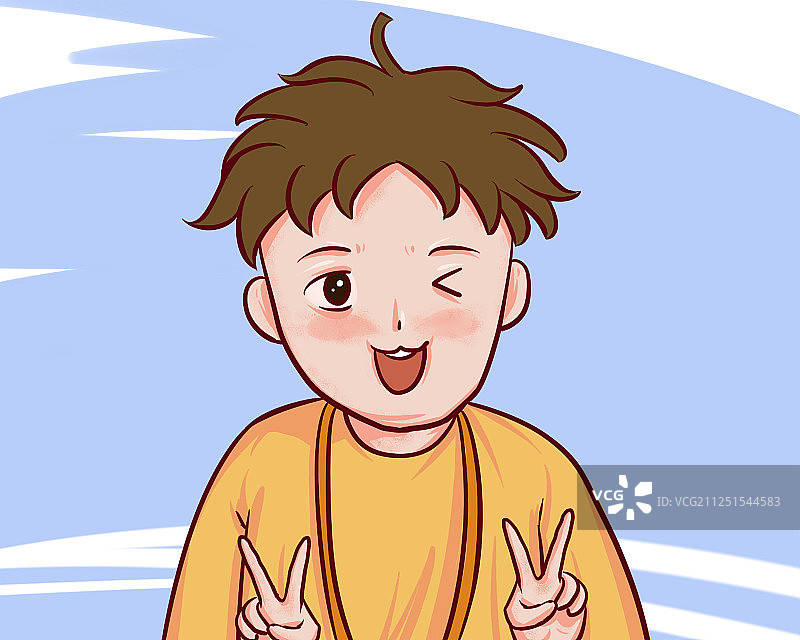 比剪刀手的男孩图片素材