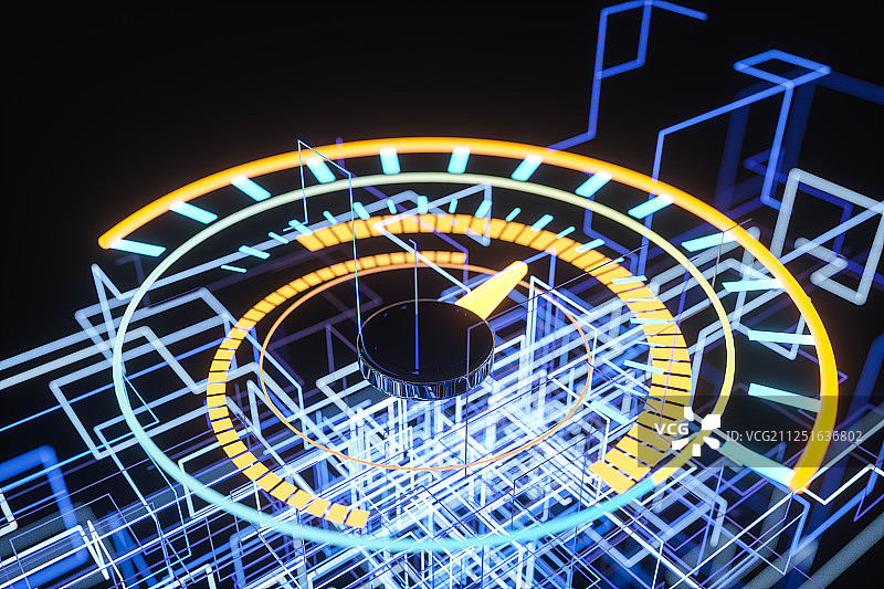 黑色背景下的数字特效仪表 三维渲染图片素材