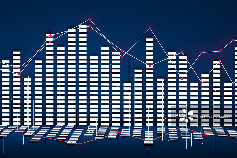 黑暗背景下的条形图与数字图表，三维渲染图片素材