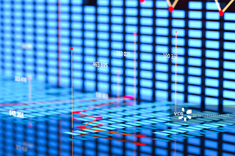 黑暗背景下的条形图与数字图表，三维渲染图片素材