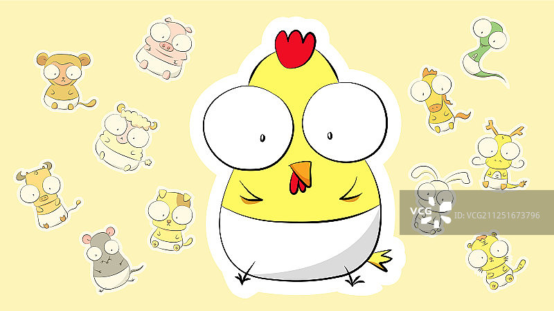 十二生肖宝宝横鸡图片素材