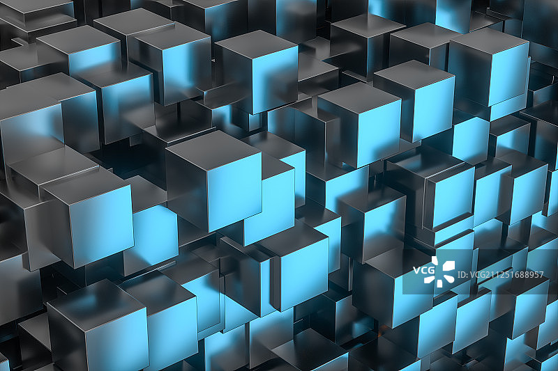 黑暗方块组成的房间与光亮 三维渲染图片素材