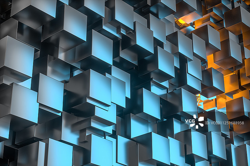 黑暗方块组成的房间与光亮 三维渲染图片素材