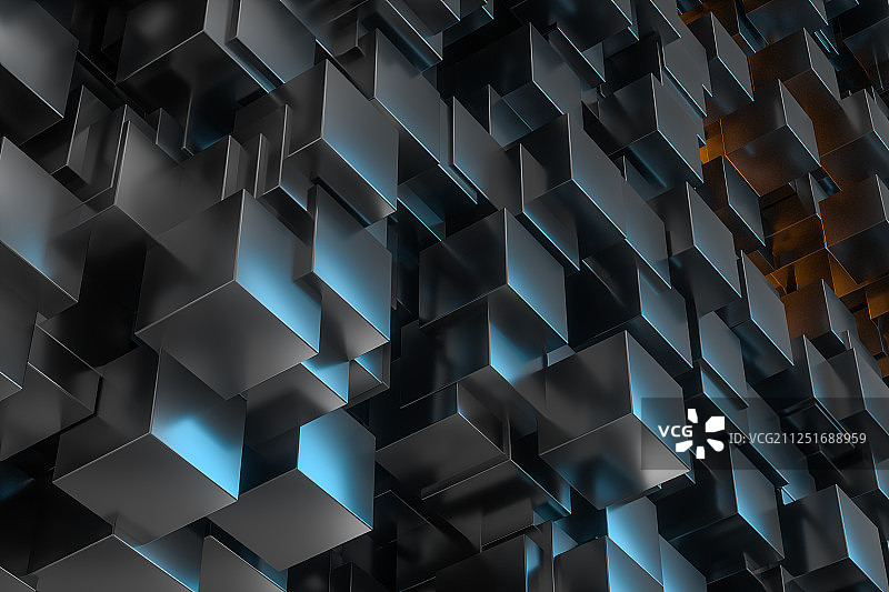 黑暗方块组成的房间与光亮 三维渲染图片素材