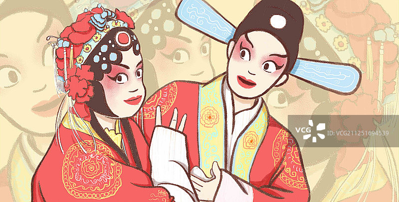 京剧人物插画——夫妻图片素材