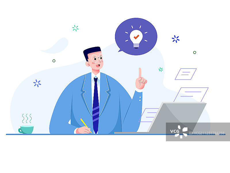 一个男性职员坐在办公室灵机一动图片素材