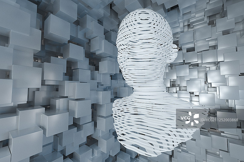 虚拟人物头部科技感人工智能概念背景 三维渲染图片素材