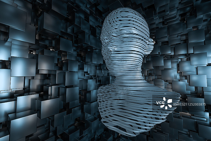 虚拟人物头部科技感人工智能概念背景 三维渲染图片素材