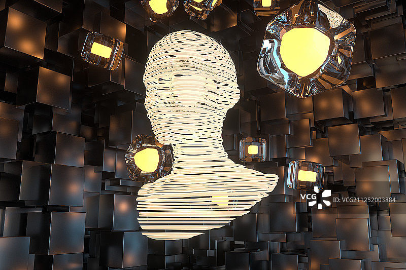 虚拟人物头部科技感人工智能概念背景 三维渲染图片素材