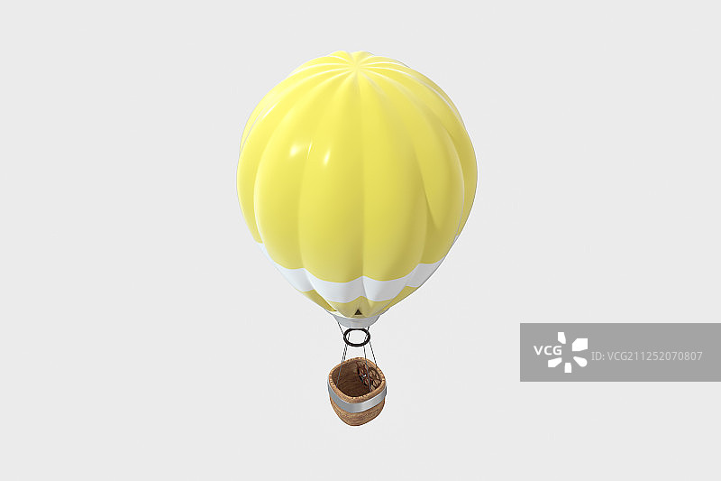 白色背景下条纹色彩的热气球 三维渲染图片素材