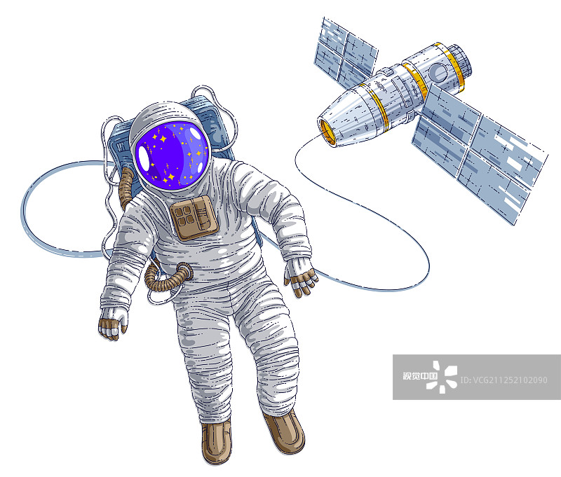 与太空舱连接的宇航员图片素材