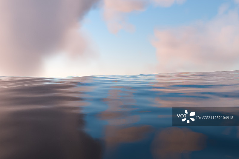 平静海面上的创意云朵 三维渲染图片素材