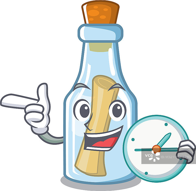 卡通瓶中时钟留言图片素材