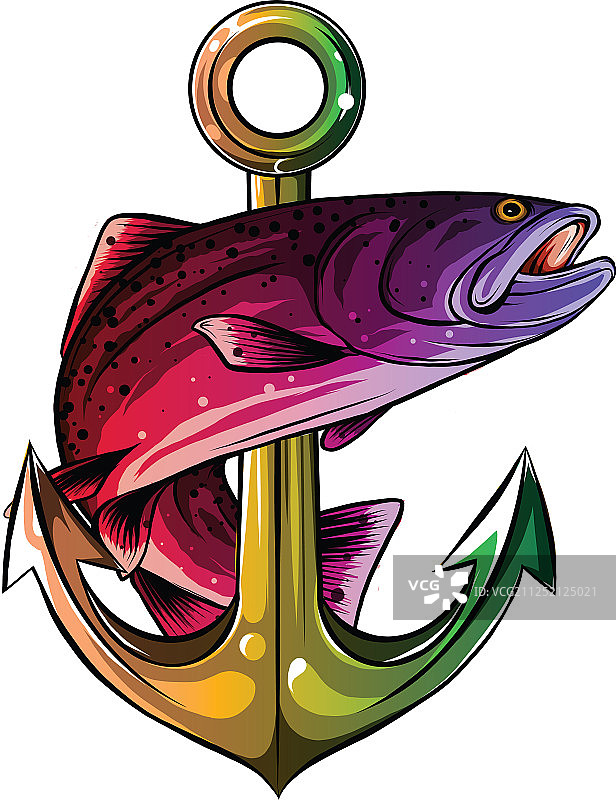 白色船锚和鱼图片素材