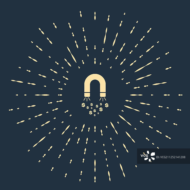 米色磁铁，深蓝色背景上的金钱图标图片素材