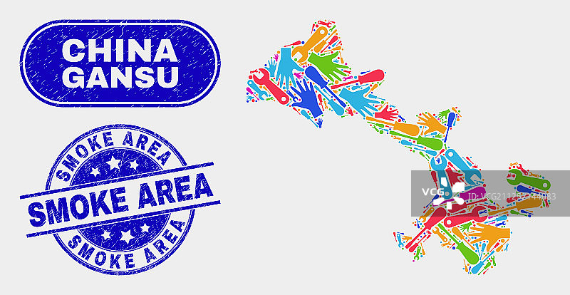 甘肃省地图与烟雾刮痕图片素材