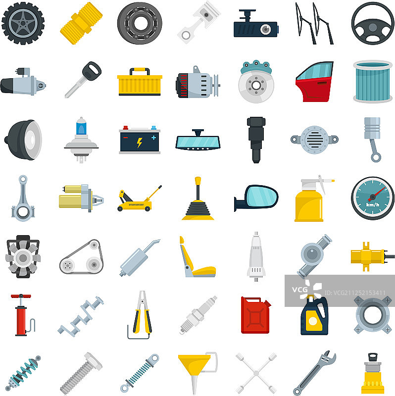 扁平风格汽车零件图标集图片素材