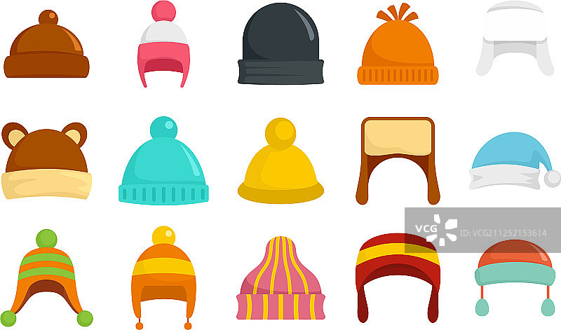 扁平风格冬季头饰图标集图片素材