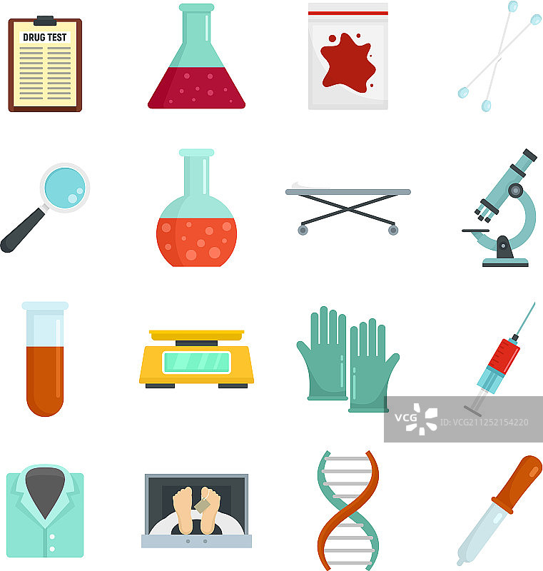 法医实验室图标扁平风格合集图片素材